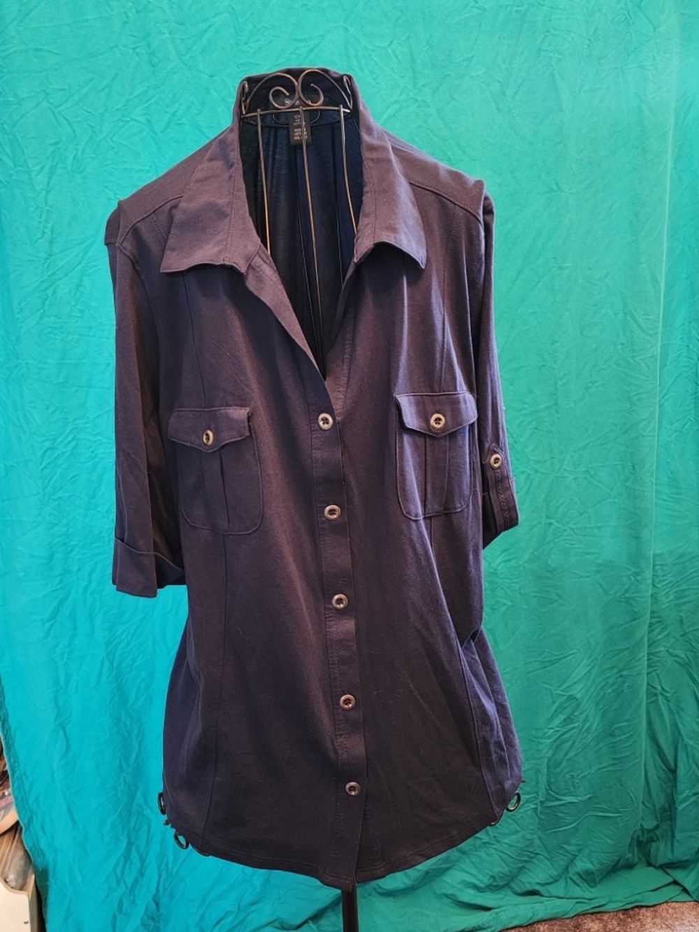 Navy Button-Down Shirt with Chest Pockets